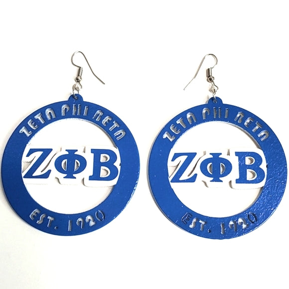 ZETA PHI BETA BLU & WHITE WOODEN EARRINGS