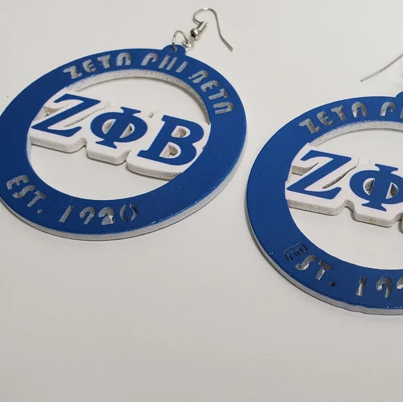 ZETA PHI BETA BLU & WHITE WOODEN EARRINGS