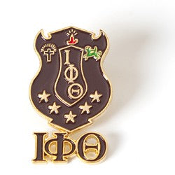 IOTA PHI THETA 3D COLOR SHIELD PIN W/LETTERS