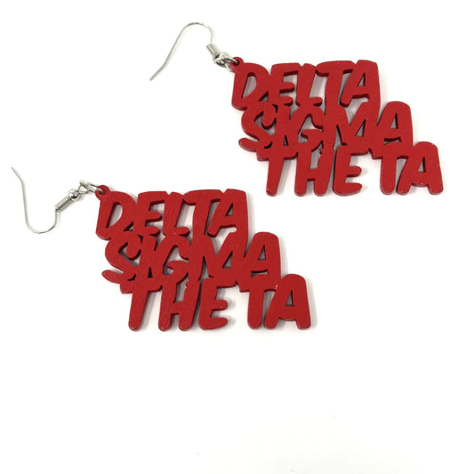 DELTA SIGMA THETA SPELLED OUT WOODEN EARRINGS